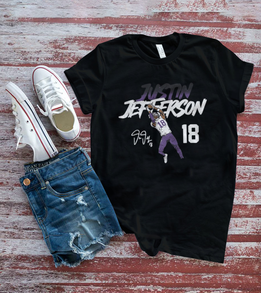 Justin Jefferson 18 Minnesota Vikings Football Star Catch NFL Player Signature T-Shirt