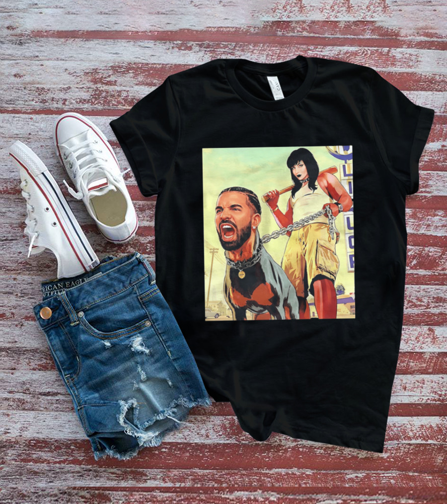 Drake Dog Head Chained To Goth Girl Art Cartoon T-Shirt