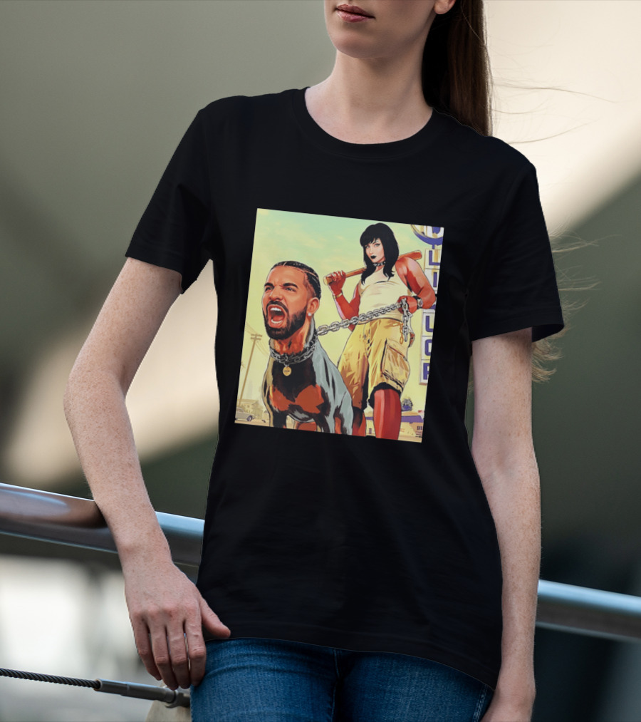 Drake Dog Head Chained To Goth Girl Art Cartoon T-Shirt