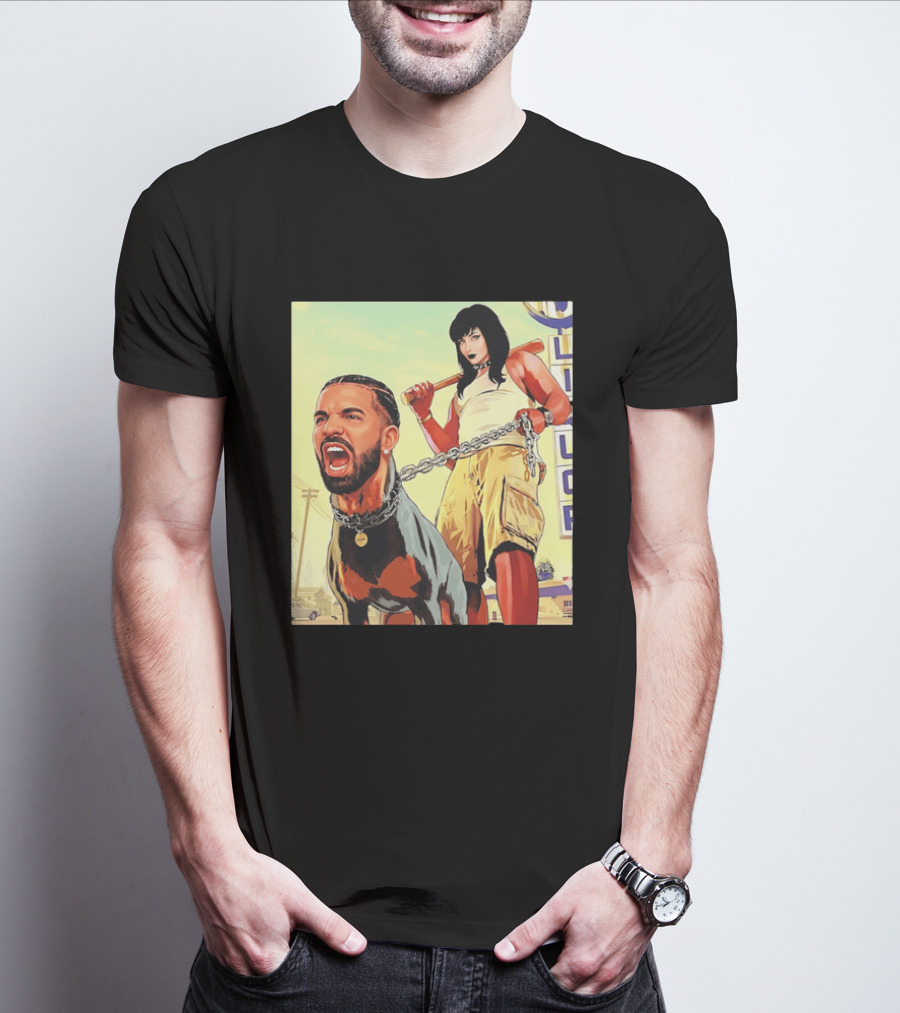 Drake Dog Head Chained To Goth Girl Art Cartoon T-Shirt