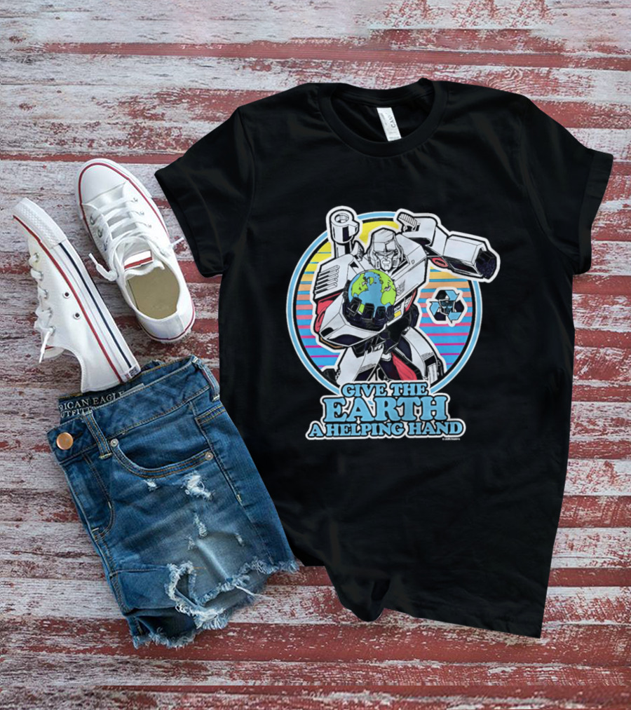 Give The Earth A Helping Hand Megatron With Recycling Symbol Transformers T-Shirt