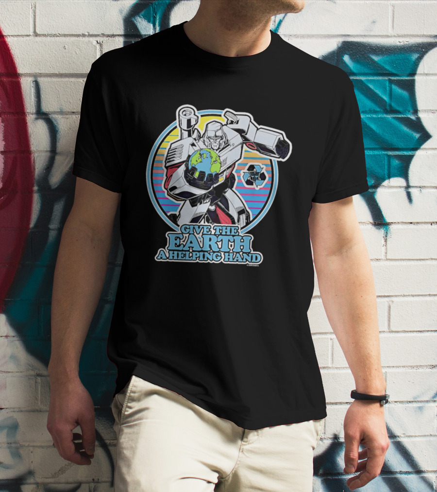 Give The Earth A Helping Hand Megatron With Recycling Symbol Transformers T-Shirt