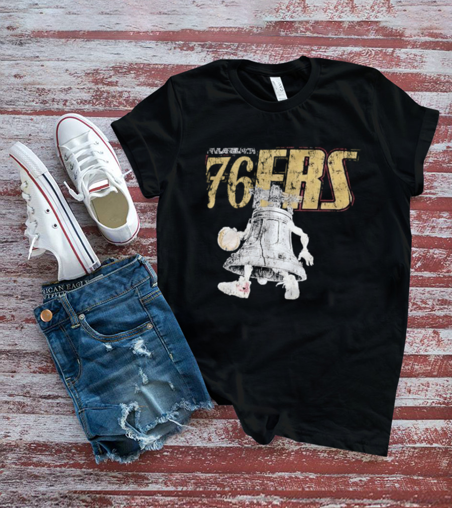 Philadelphia 76ers Distressed Liberty Bell Dribbling Basketball T-Shirt