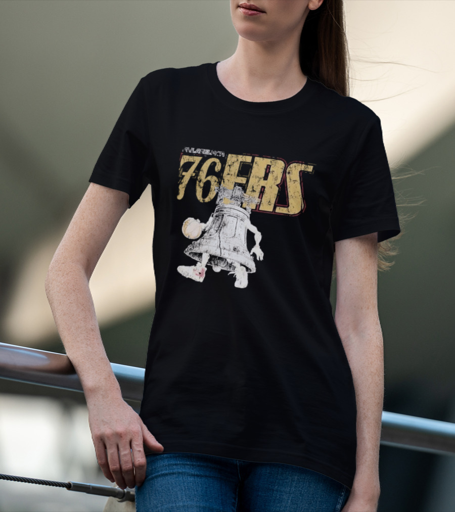Philadelphia 76ers Distressed Liberty Bell Dribbling Basketball T-Shirt