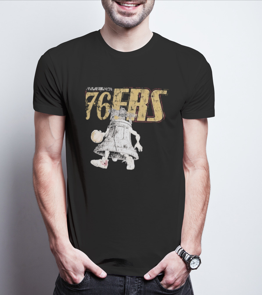 Philadelphia 76ers Distressed Liberty Bell Dribbling Basketball T-Shirt