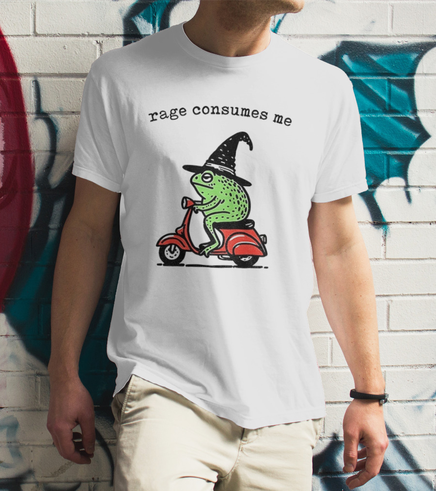 Rage Consumes Me Angry Wizard Frog Riding Scooter T-Shirt
