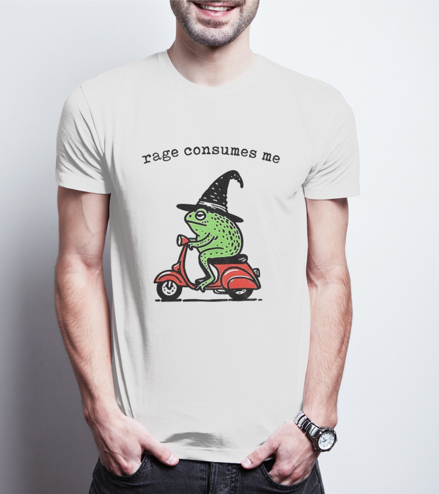 Rage Consumes Me Angry Wizard Frog Riding Scooter T-Shirt