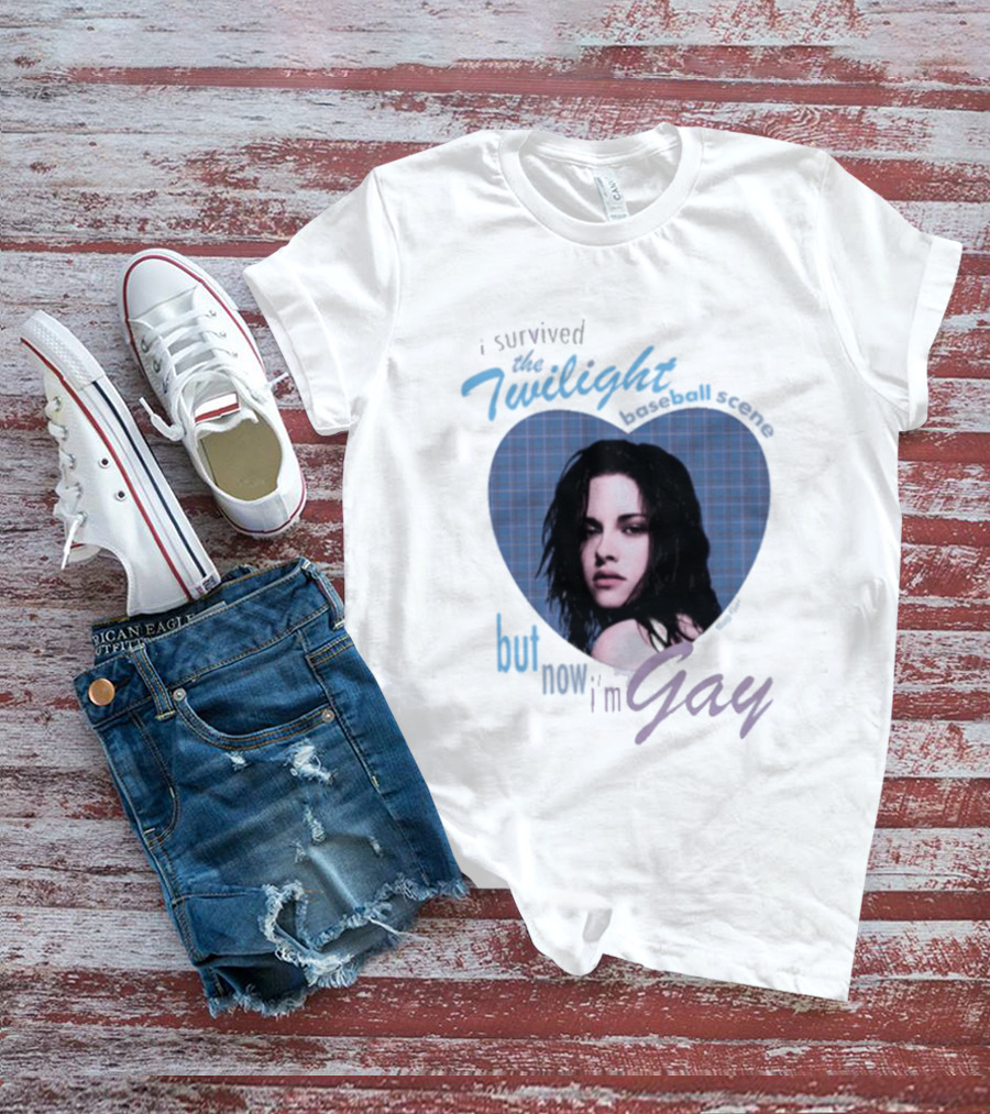 I Survived The Twilight Baseball Scene But Now I'm Gay Twilight Baseball Scene With Iconic Character In Heart Frame T-Shirt