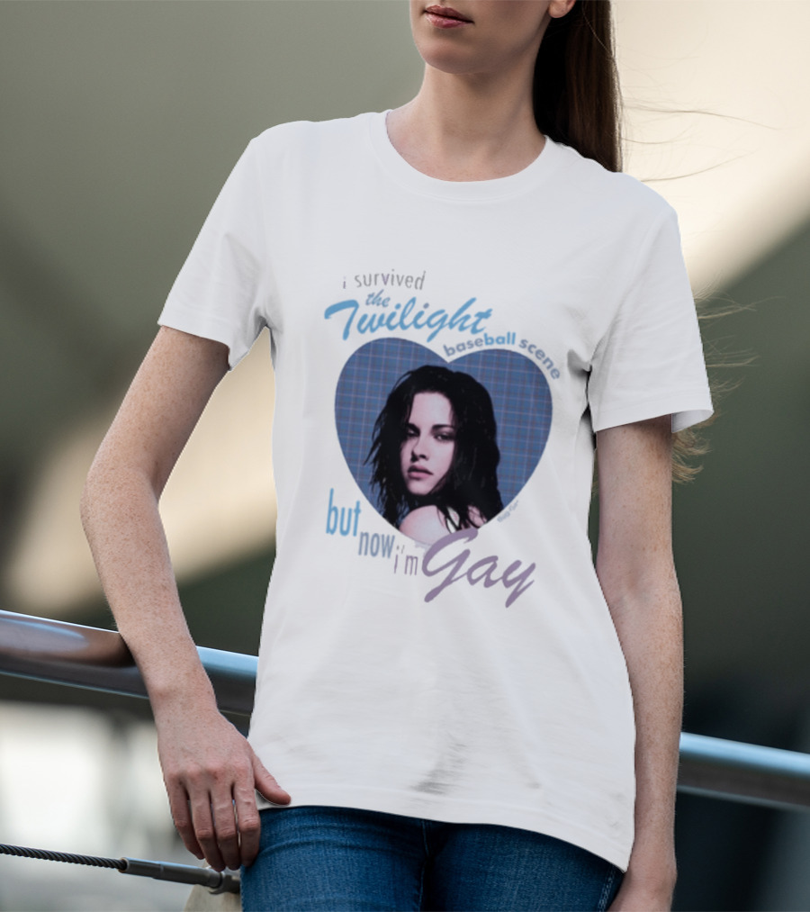 I Survived The Twilight Baseball Scene But Now I'm Gay Twilight Baseball Scene With Iconic Character In Heart Frame T-Shirt