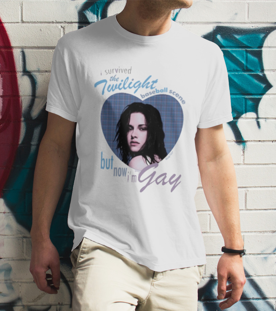I Survived The Twilight Baseball Scene But Now I'm Gay Twilight Baseball Scene With Iconic Character In Heart Frame T-Shirt