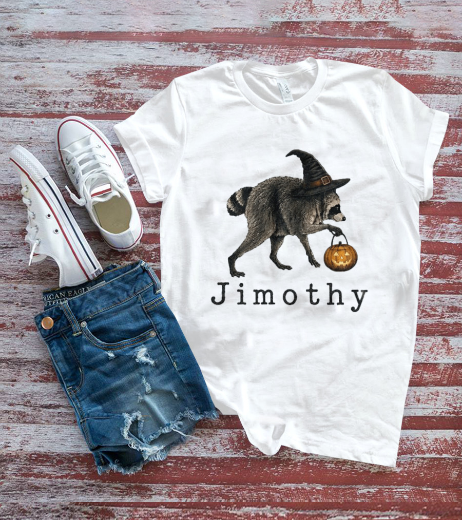 Jimothy Raccoon Witch Hat Pumpkin Candy Bucket T-Shirt