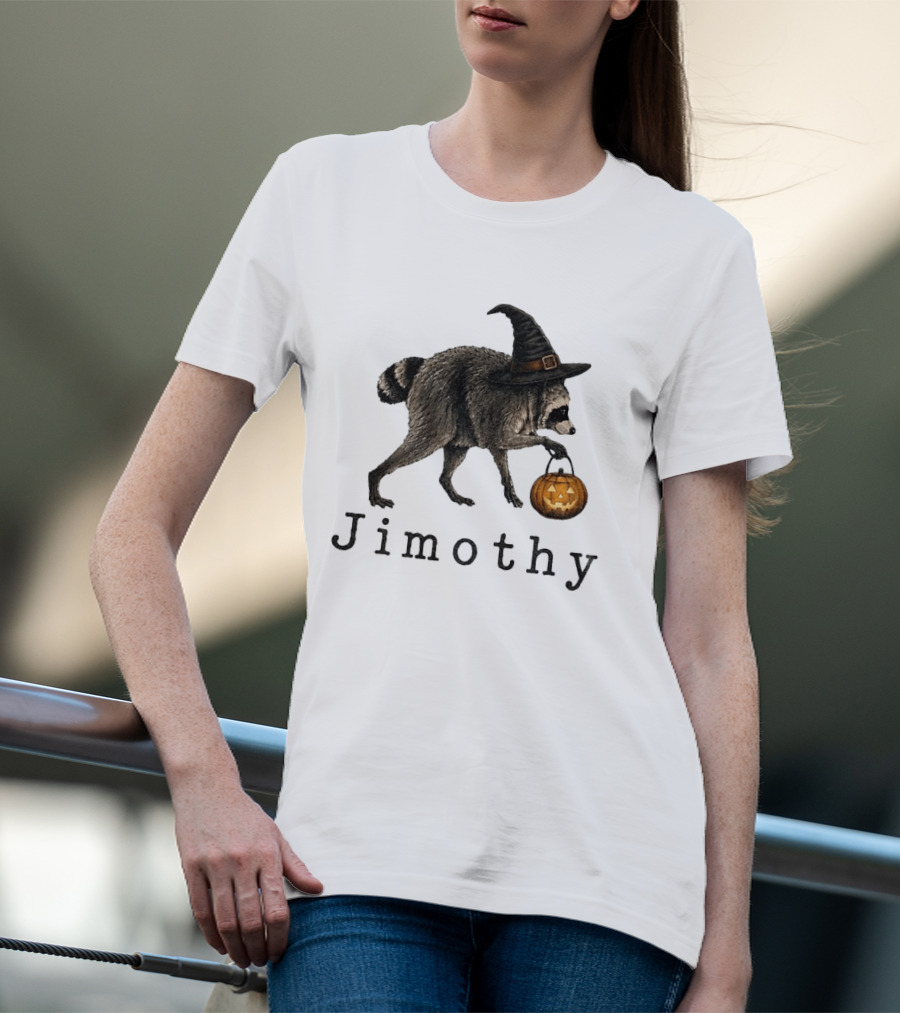 Jimothy Raccoon Witch Hat Pumpkin Candy Bucket T-Shirt