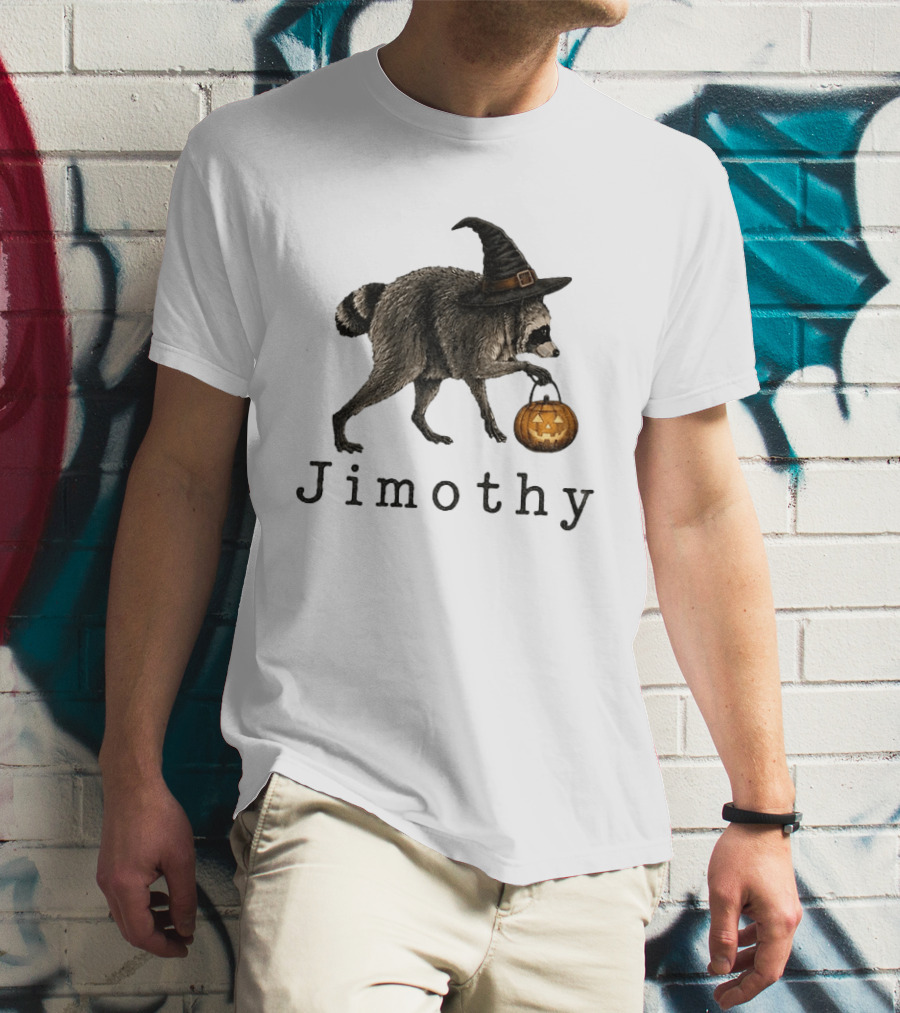 Jimothy Raccoon Witch Hat Pumpkin Candy Bucket T-Shirt
