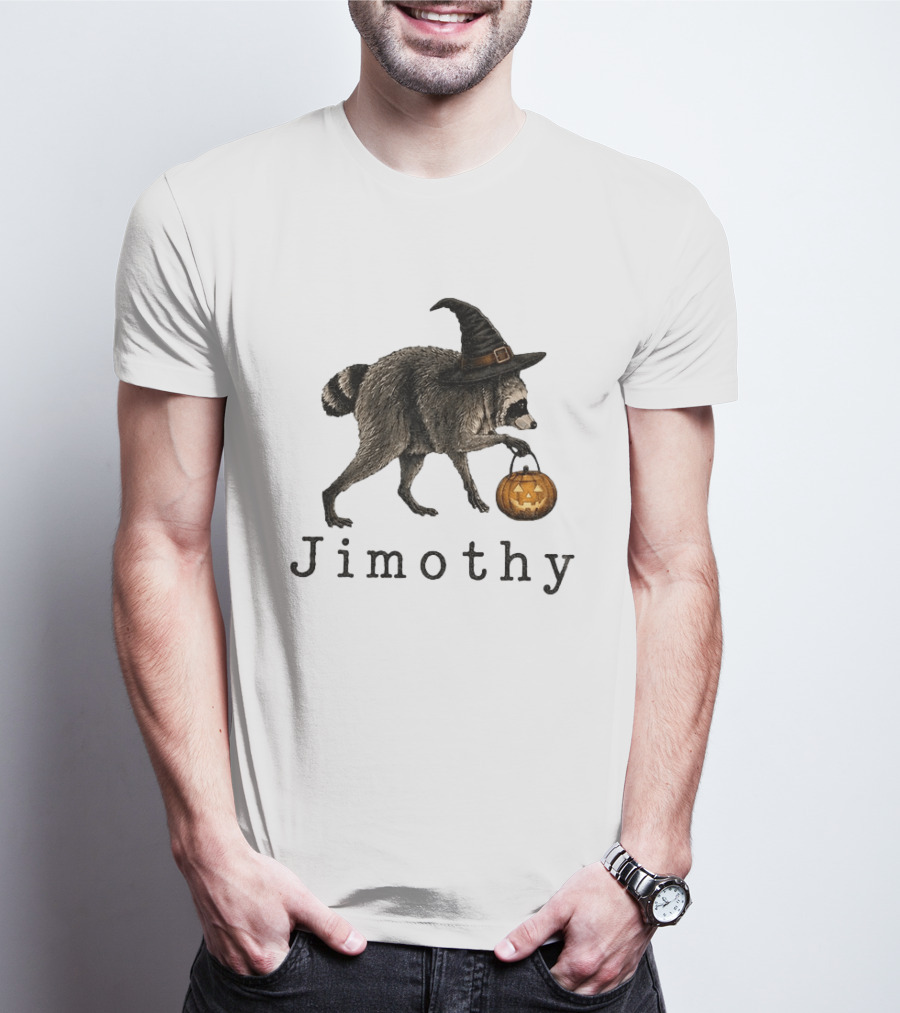 Jimothy Raccoon Witch Hat Pumpkin Candy Bucket T-Shirt