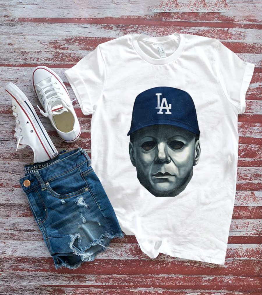 Michael Myers LA Dodgers Cap Halloween Horror T-Shirt