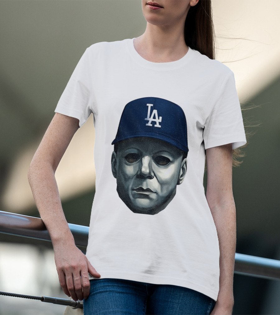 Michael Myers LA Dodgers Cap Halloween Horror T-Shirt