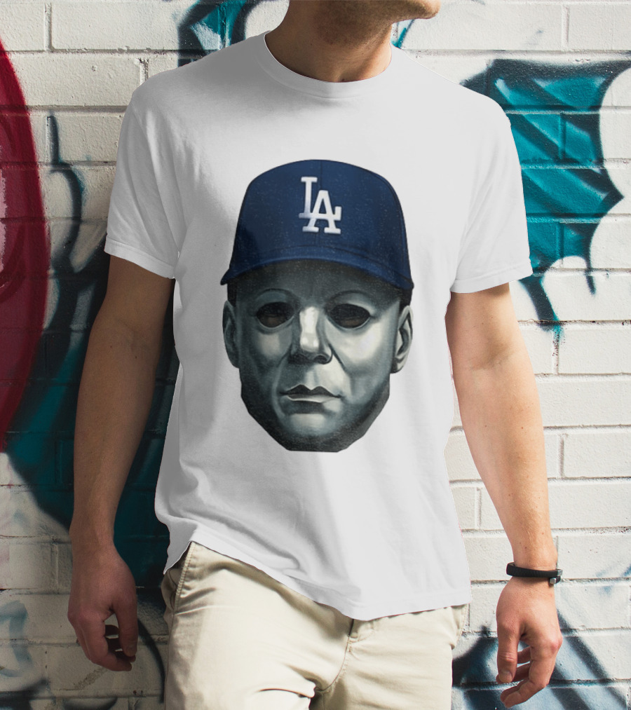 Michael Myers LA Dodgers Cap Halloween Horror T-Shirt