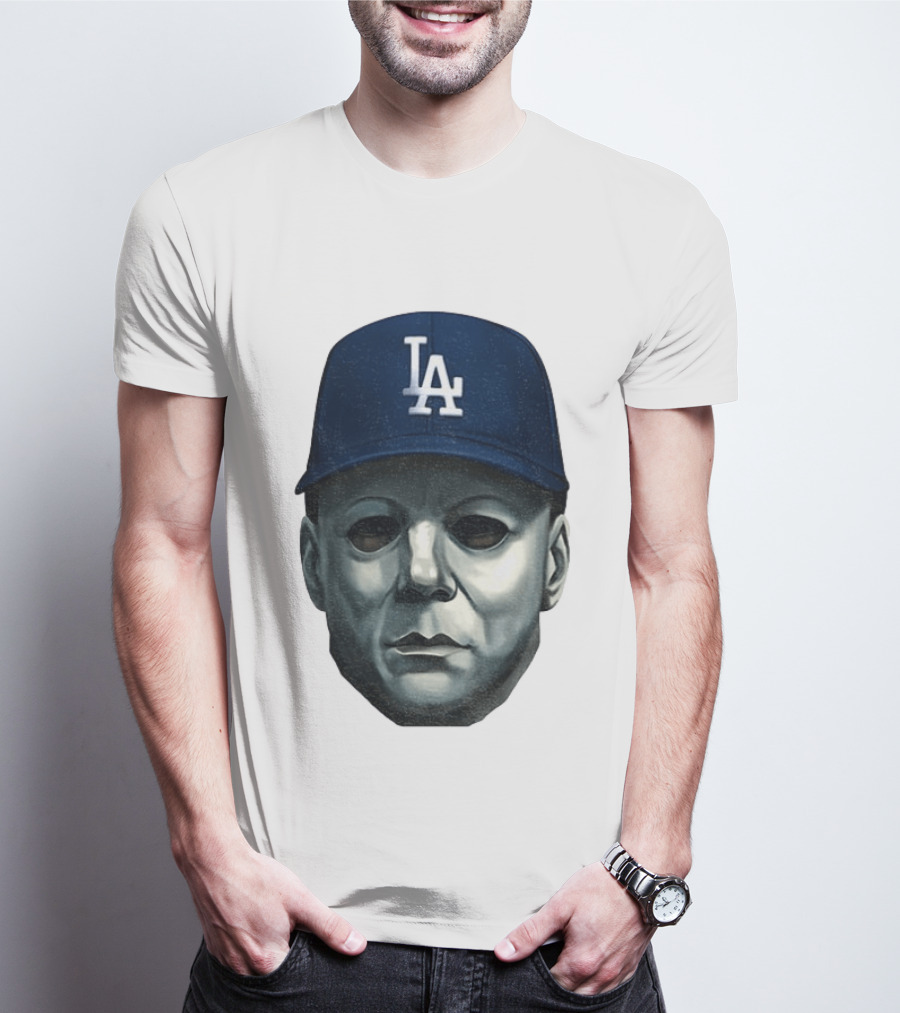 Michael Myers LA Dodgers Cap Halloween Horror T-Shirt