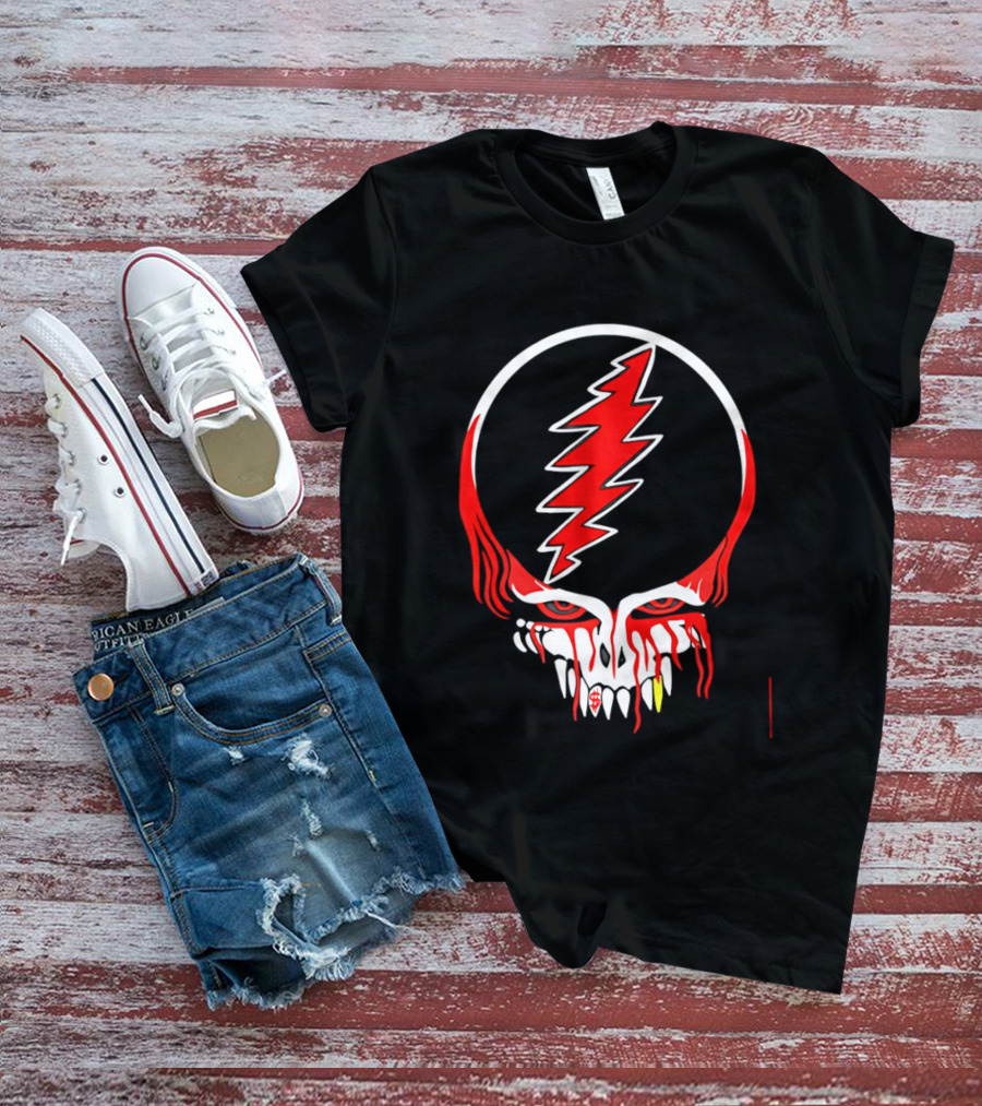 Grateful Dead Steal Your Face Skull Lightning Punk Rock Red White T-Shirt