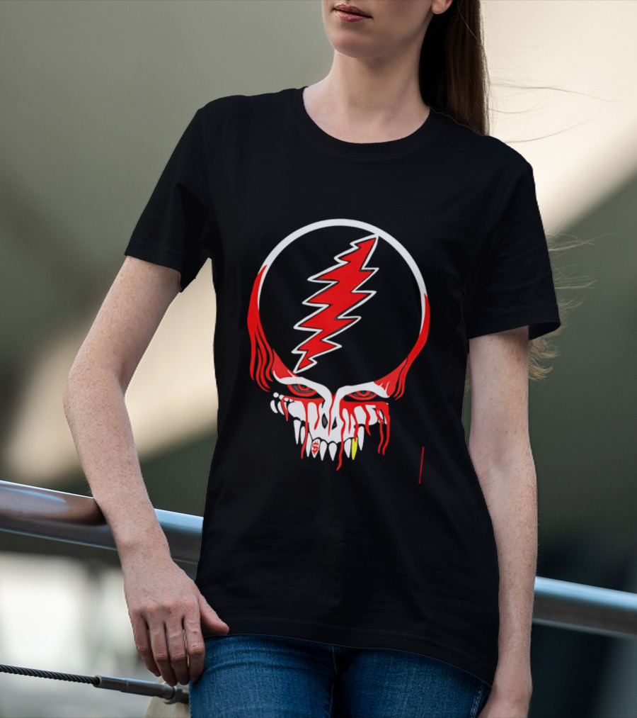 Grateful Dead Steal Your Face Skull Lightning Punk Rock Red White T-Shirt