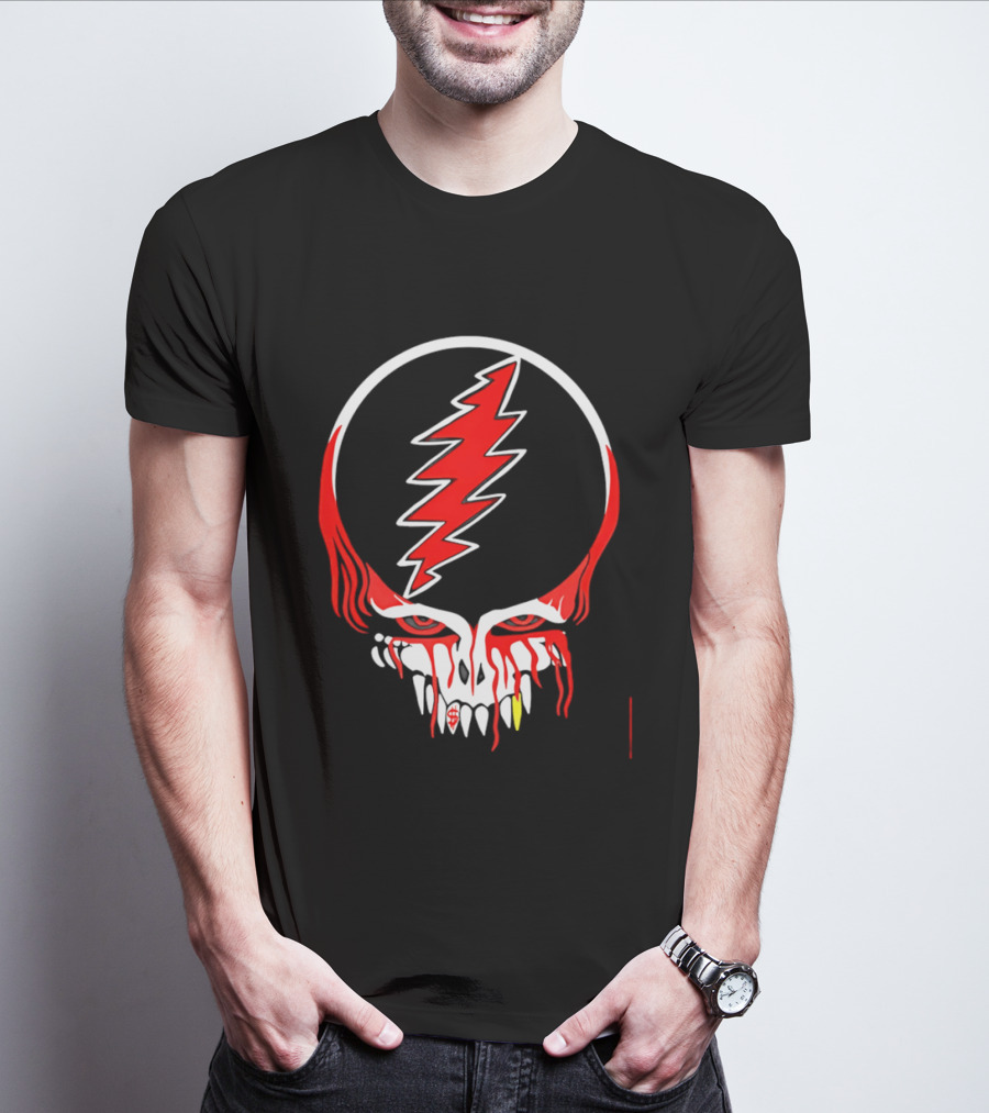 Grateful Dead Steal Your Face Skull Lightning Punk Rock Red White T-Shirt