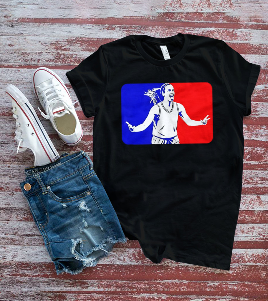 Caitlin Clark Basketball Player Silhouette In Iconic Red And Blue T-Shirt