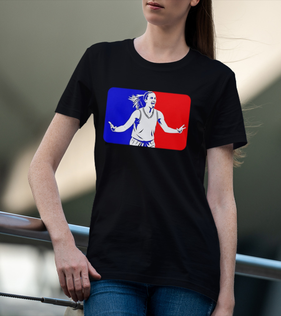 Caitlin Clark Basketball Player Silhouette In Iconic Red And Blue T-Shirt