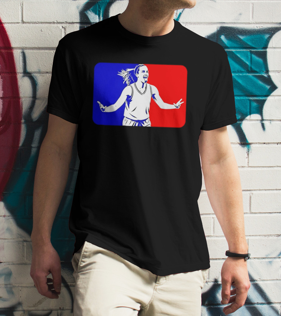 Caitlin Clark Basketball Player Silhouette In Iconic Red And Blue T-Shirt