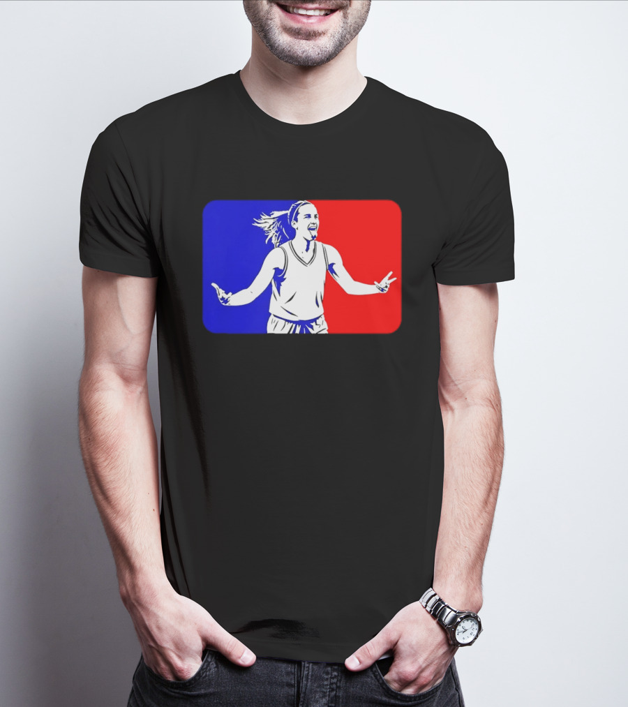 Caitlin Clark Basketball Player Silhouette In Iconic Red And Blue T-Shirt