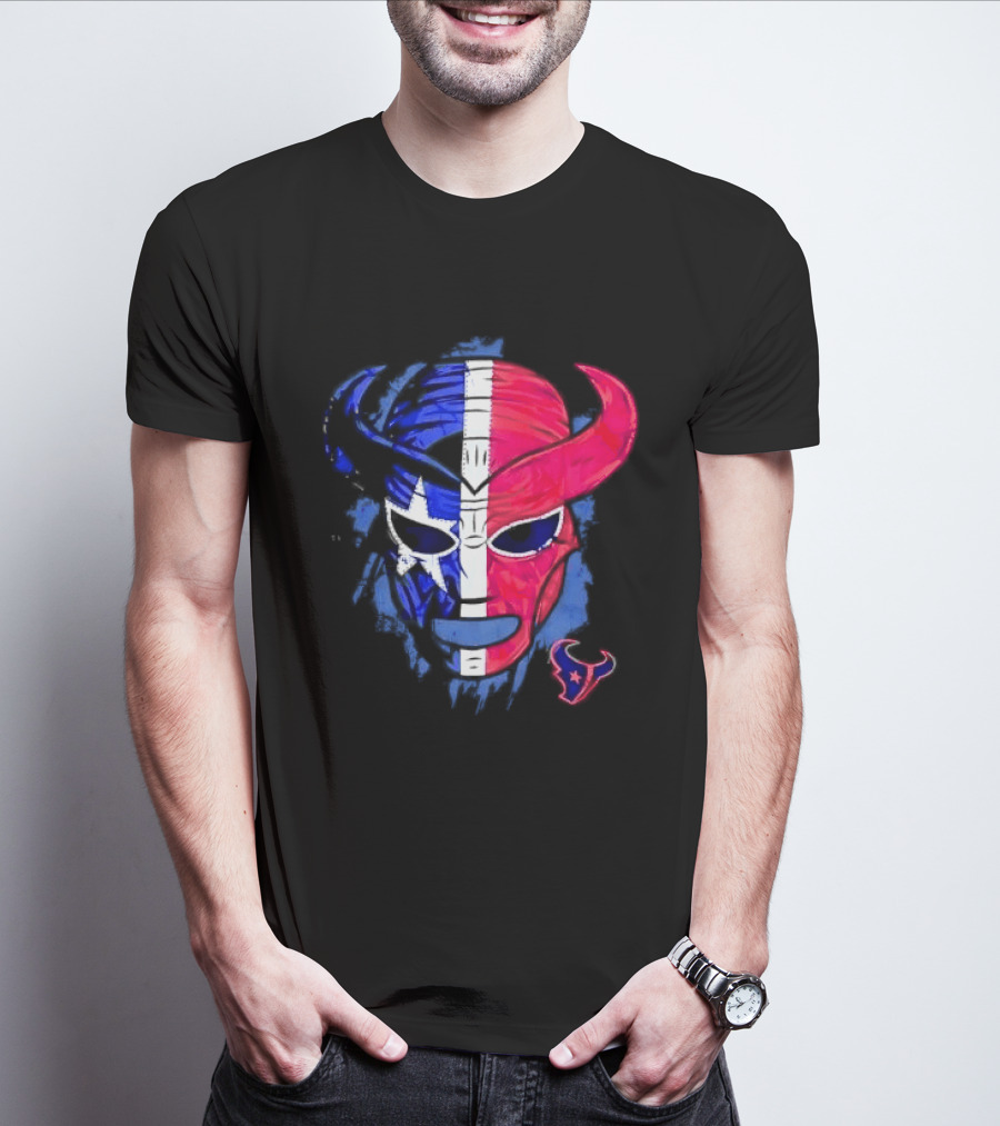 Houston Texans Distressed Lucha Libre Mask Texas Flag T-Shirt