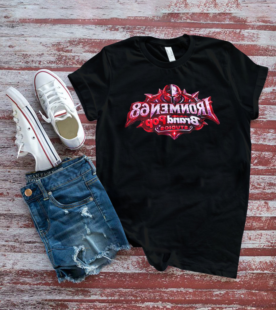 Ironmen 68 Brand Pop Studios Armored Knight Helmet Red Glowing Eyes T-Shirt