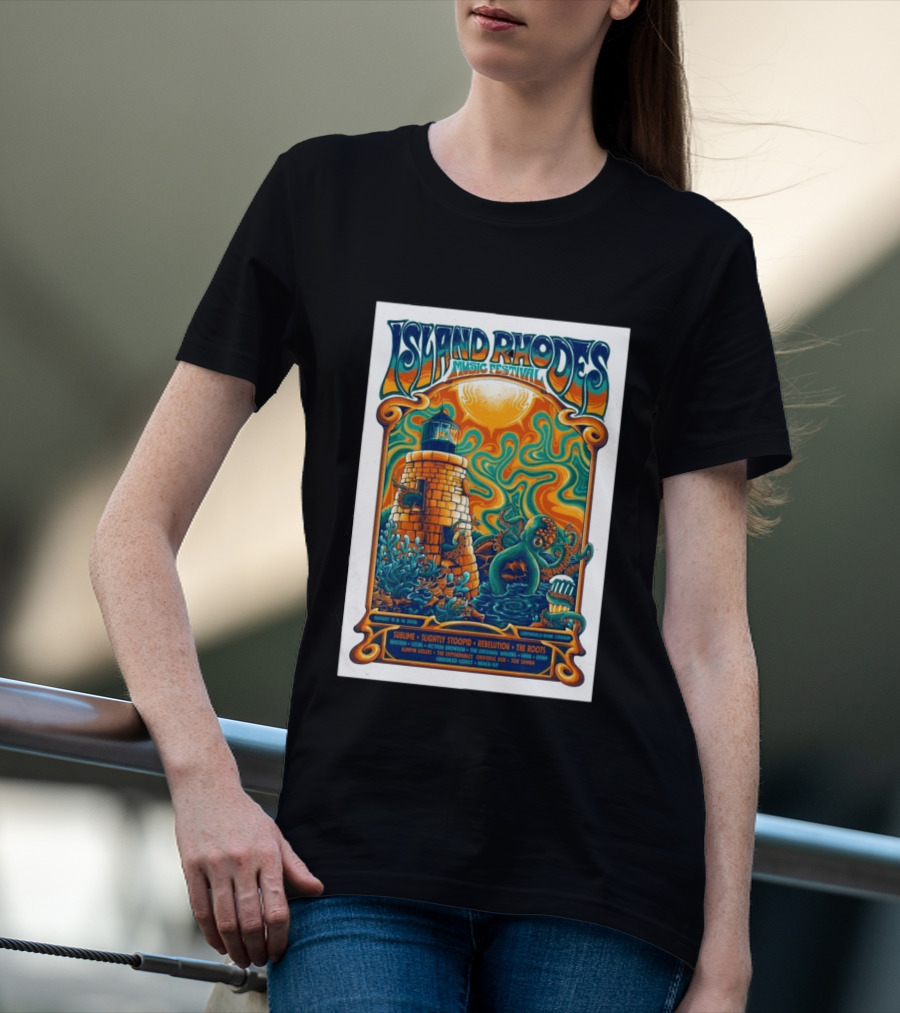 Island Rhodes Music Festival 2026 Lighthouse Octopus Art Pawtucket Rhode Island Sublime Slightly Stoopid August 15 16 T-Shirt