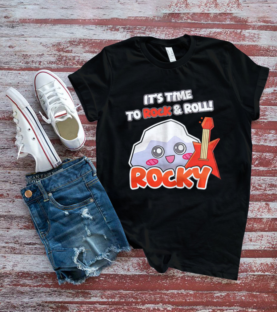 It's Time To Rock And Roll Rocky Rock With Guitar Cute Cartoon T-Shirt