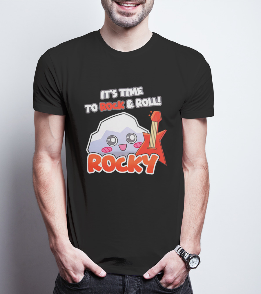 It's Time To Rock And Roll Rocky Rock With Guitar Cute Cartoon T-Shirt