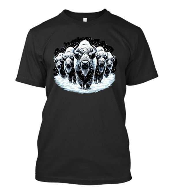 Five Snowbound American Bison Herd Winter Blizzard Snowdrift T-Shirt