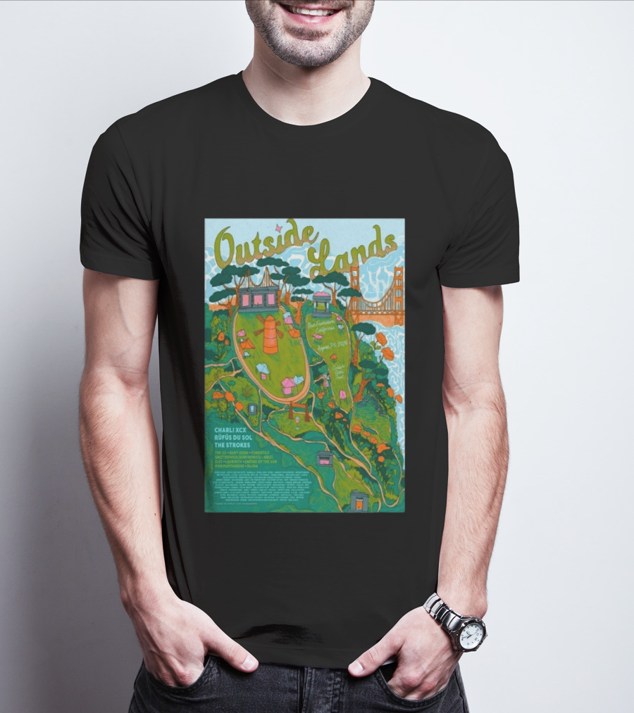 Outside Lands San Francisco August 7 9 2026 Golden Gate Park Charli XCX Rufus Du Sol The Strokes T-Shirt