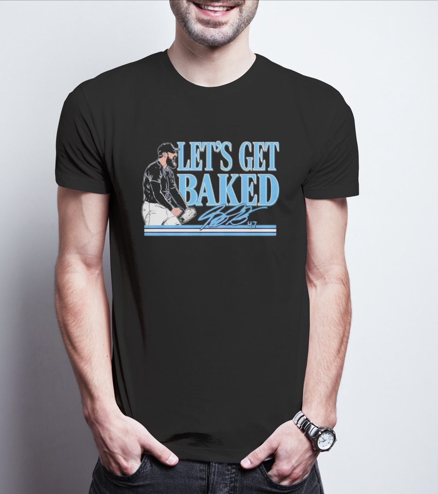 LET'S GET BAKED Bryan Baker Bearded Baseball Pitcher Celebrating Line T-Shirt