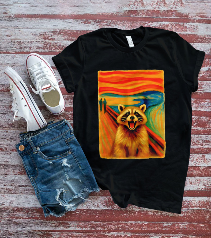 Raccoon The Scream Edvard Munch Painting Mashup T-Shirt