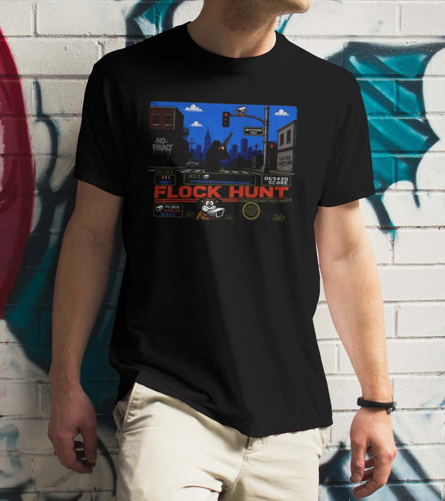 Flock Hunt Surveillance Camera Shooter Dog Video Game No Privacy Dingleberry Defense T-Shirt