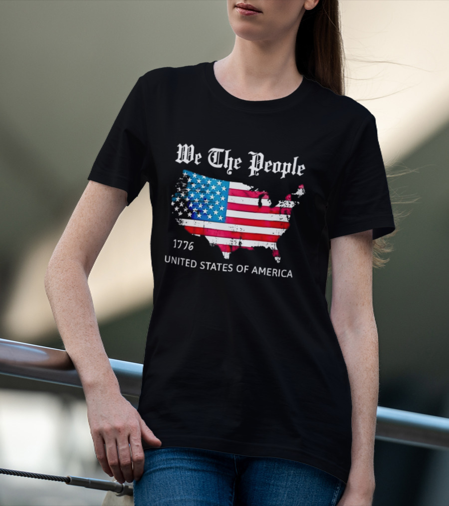 We The People 1776 Distressed USA Map Flag United States Of America T-Shirt