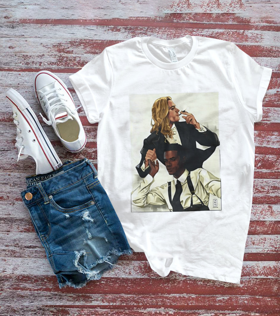 Blonde Tuxedo Smoking Dark Hair Suspenders Duo T-Shirt