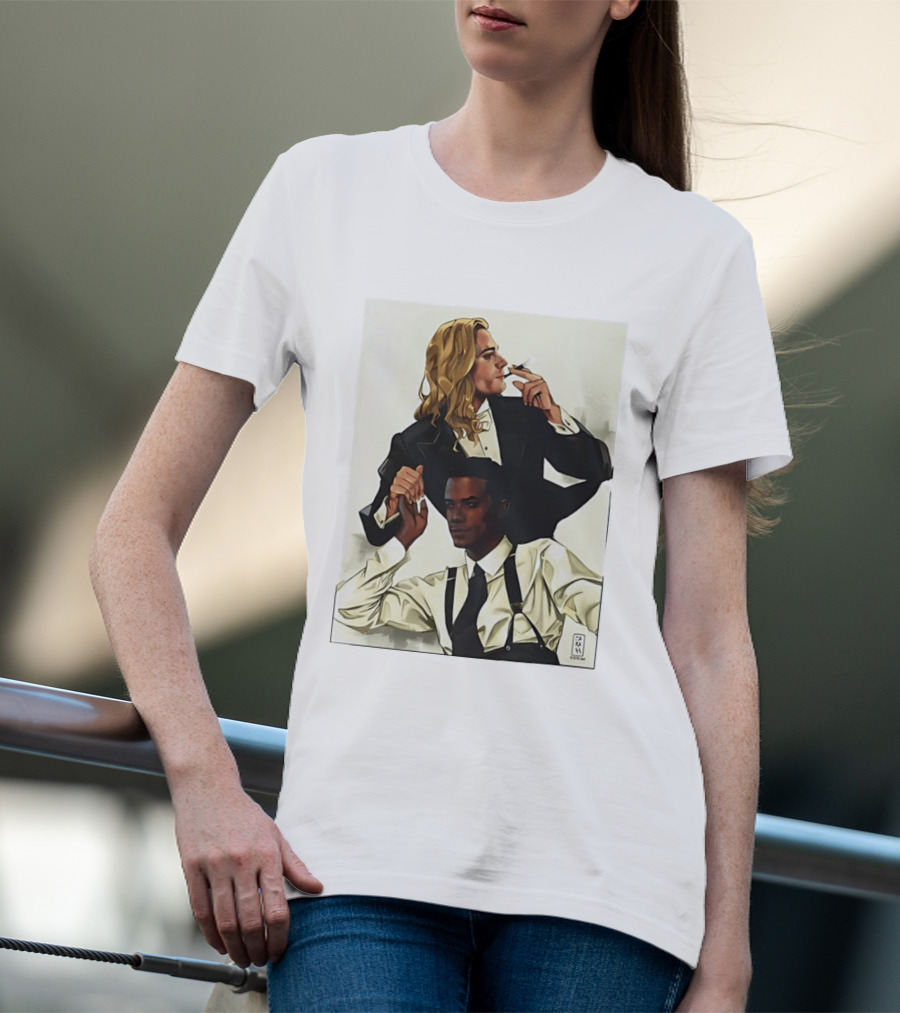 Blonde Tuxedo Smoking Dark Hair Suspenders Duo T-Shirt