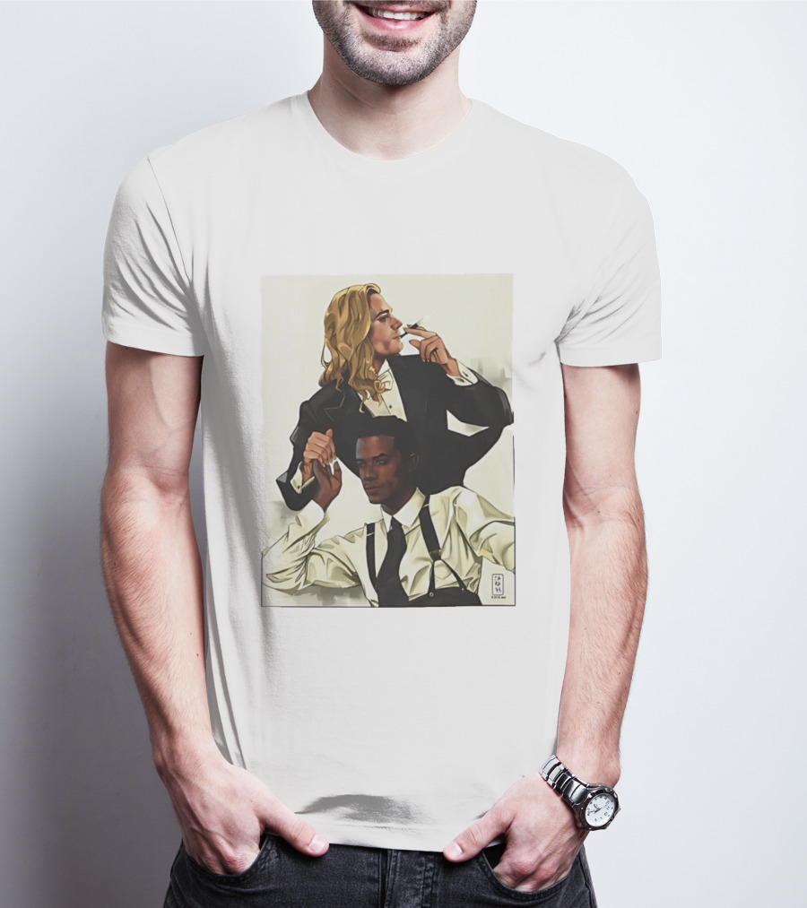 Blonde Tuxedo Smoking Dark Hair Suspenders Duo T-Shirt