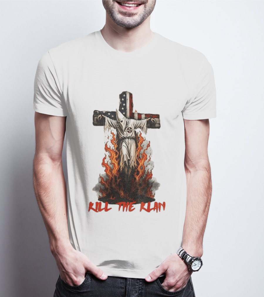 Ku Klux Klan Burning American Flag Cross Kill The Klan T-Shirt