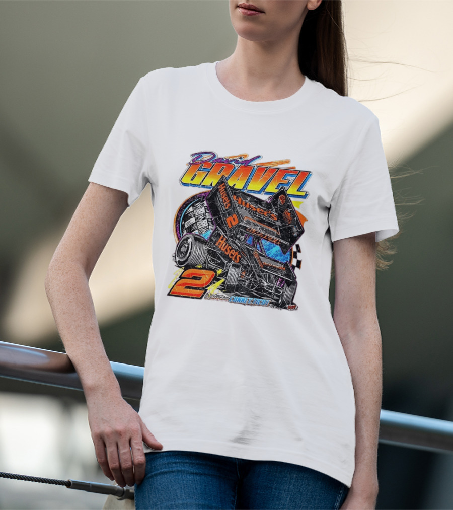 David Gravel Sprint Car Huset's Speedway Racing Connecticut 2 Orange And Blue T-Shirt