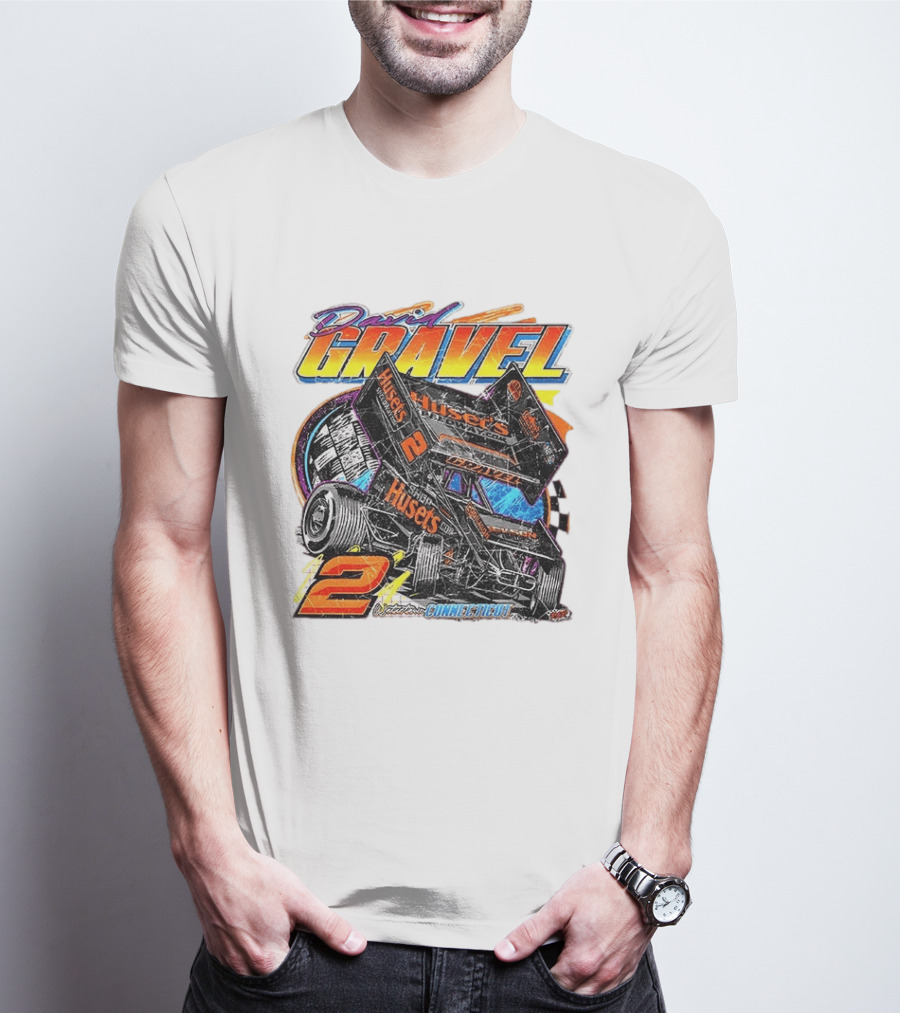 David Gravel Sprint Car Huset's Speedway Racing Connecticut 2 Orange And Blue T-Shirt