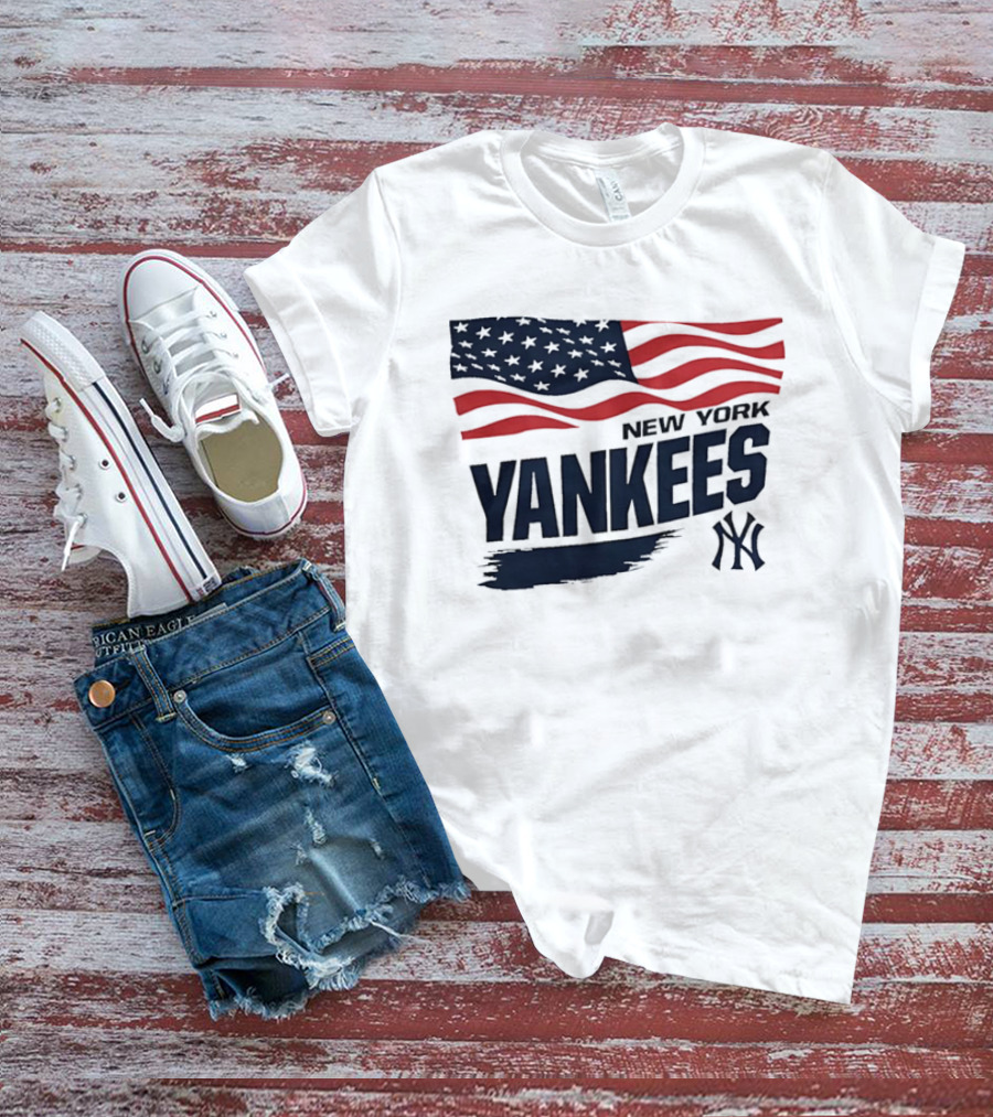 New York Yankees American Flag Brushstroke NY Yankees MLB T-Shirt