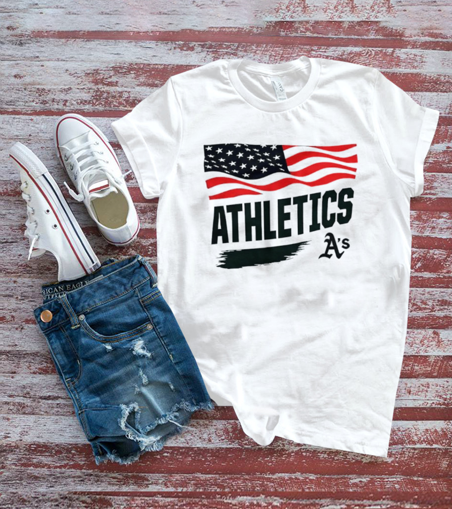 Athletics As American Flag Paint Brushstroke MLB Oakland T-Shirt