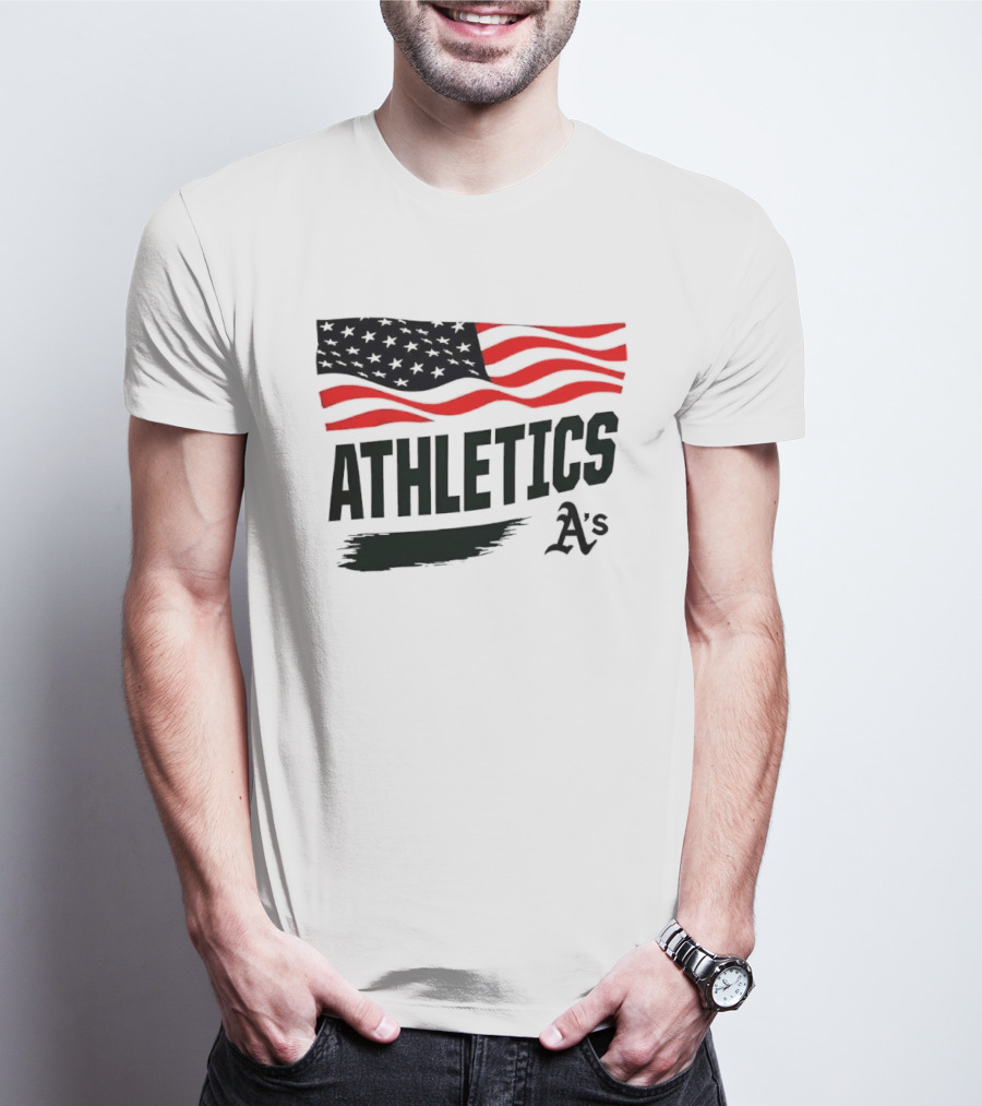 Athletics As American Flag Paint Brushstroke MLB Oakland T-Shirt