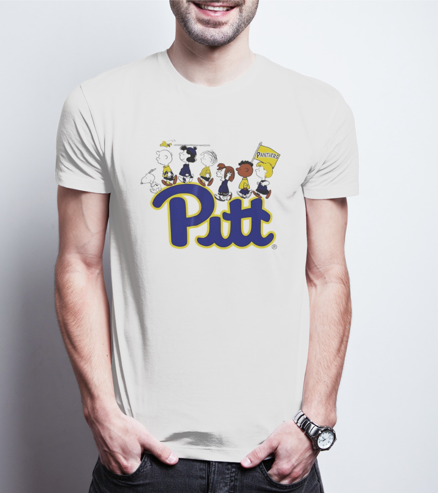 Pittsburgh Panthers Peanuts Characters With Pitt Flag T-Shirt